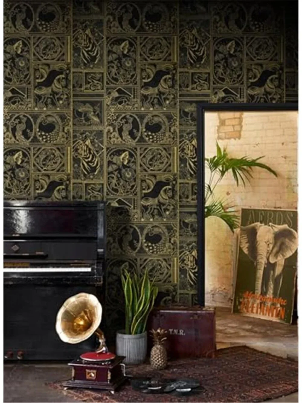 Black Gold Peel Stick Wallpaper Vintage Animal Tiger Peacock Self Adhesive Vinyl